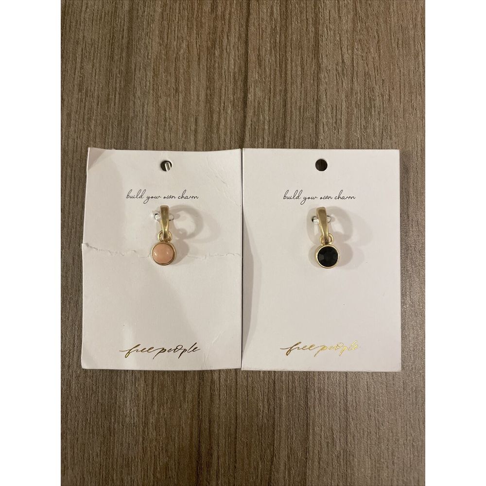 Free People Set Of Two Charms Pendants Pink And Black Gemstone With Gold‎ Tone - Picture 2 of 5